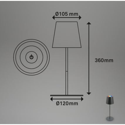 Briloner 7507015 - LED RGB prigušiva punjiva spoljašnja stona lampa 2 u 1 LED/2,5W/5V IP44 1200 mAh antracit