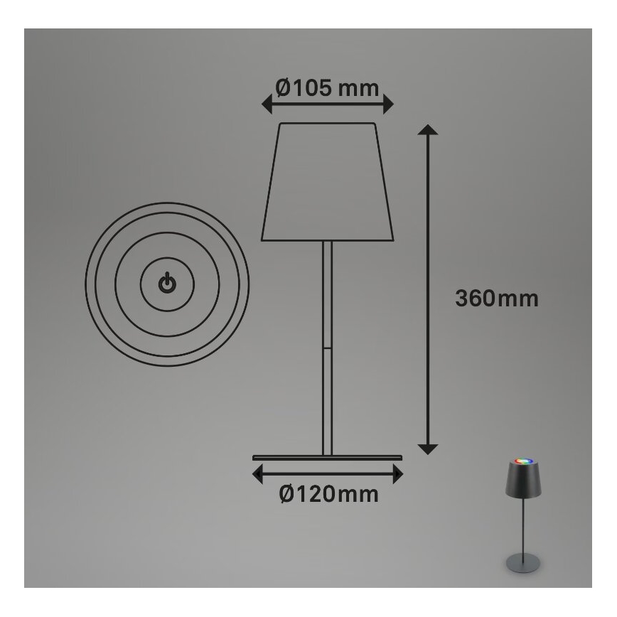 Briloner 7507015 - LED RGB prigušiva punjiva spoljašnja stona lampa 2 u 1 LED/2,5W/5V IP44 1200 mAh antracit