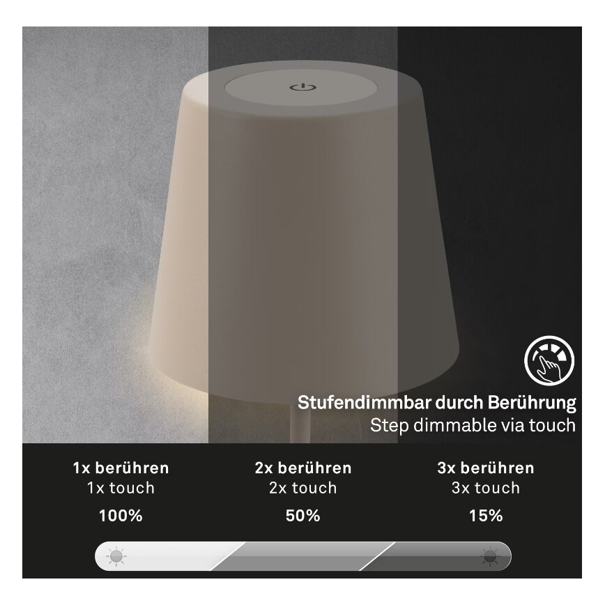 Briloner 7508011 - LED prigušiva punjiva spoljašnja stona lampa 2u1 LED/2,5W/5V IP44 1200 mAh bež