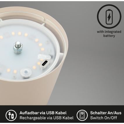 Briloner 7508011 - LED prigušiva punjiva spoljašnja stona lampa 2u1 LED/2,5W/5V IP44 1200 mAh bež