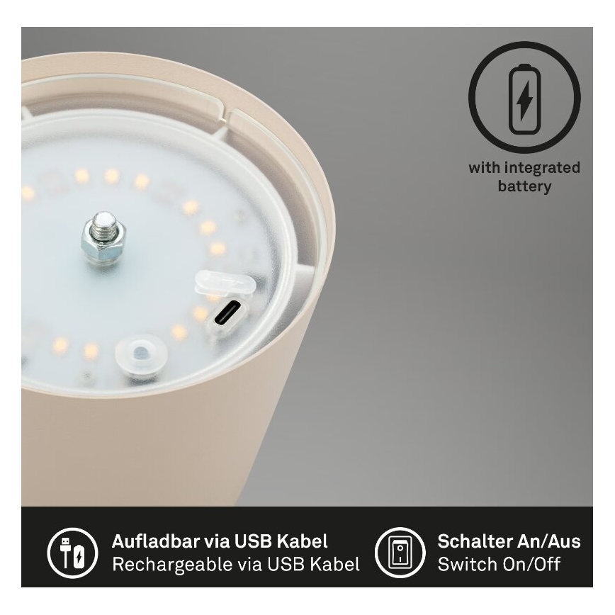 Briloner 7508011 - LED prigušiva punjiva spoljašnja stona lampa 2u1 LED/2,5W/5V IP44 1200 mAh bež
