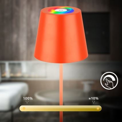 Briloner 7510012 - LED RGBW prigušiva spoljna punjiva stona lampa CALIDA LED/2,5W/5V IP44 1200 mAh narandžasta