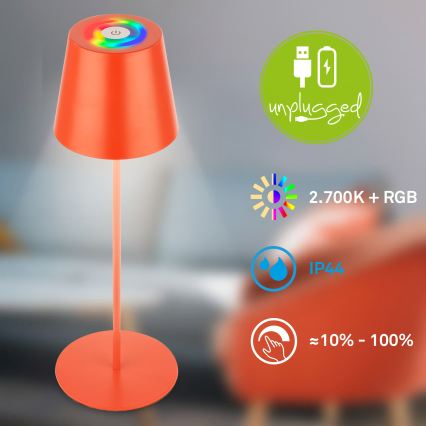 Briloner 7510012 - LED RGBW prigušiva spoljna punjiva stona lampa CALIDA LED/2,5W/5V IP44 1200 mAh narandžasta
