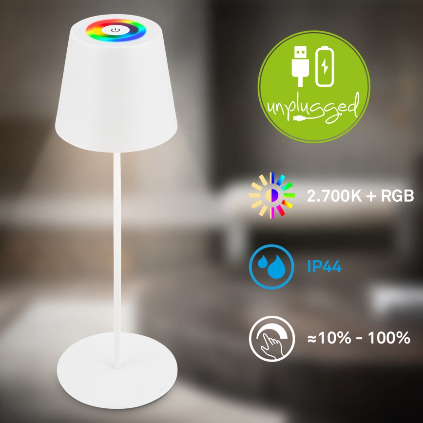 Briloner 7510016 - LED RGBW prigušiva spoljašnja punjiva stona lampa CALIDA LED/2,5W/5V IP44 1200 mAh bela