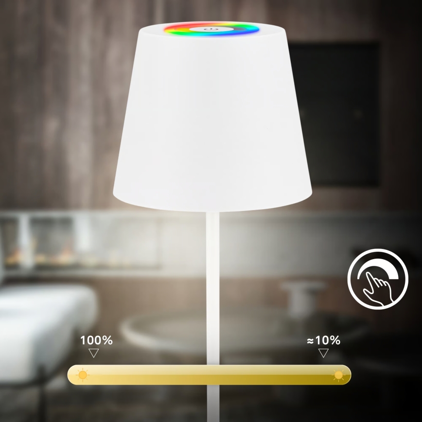 Briloner 7510016 - LED RGBW prigušiva spoljašnja punjiva stona lampa CALIDA LED/2,5W/5V IP44 1200 mAh bela
