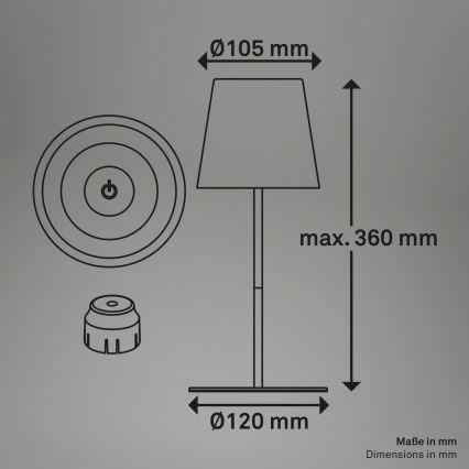 Briloner 7510016 - LED RGBW prigušiva spoljašnja punjiva stona lampa CALIDA LED/2,5W/5V IP44 1200 mAh bela