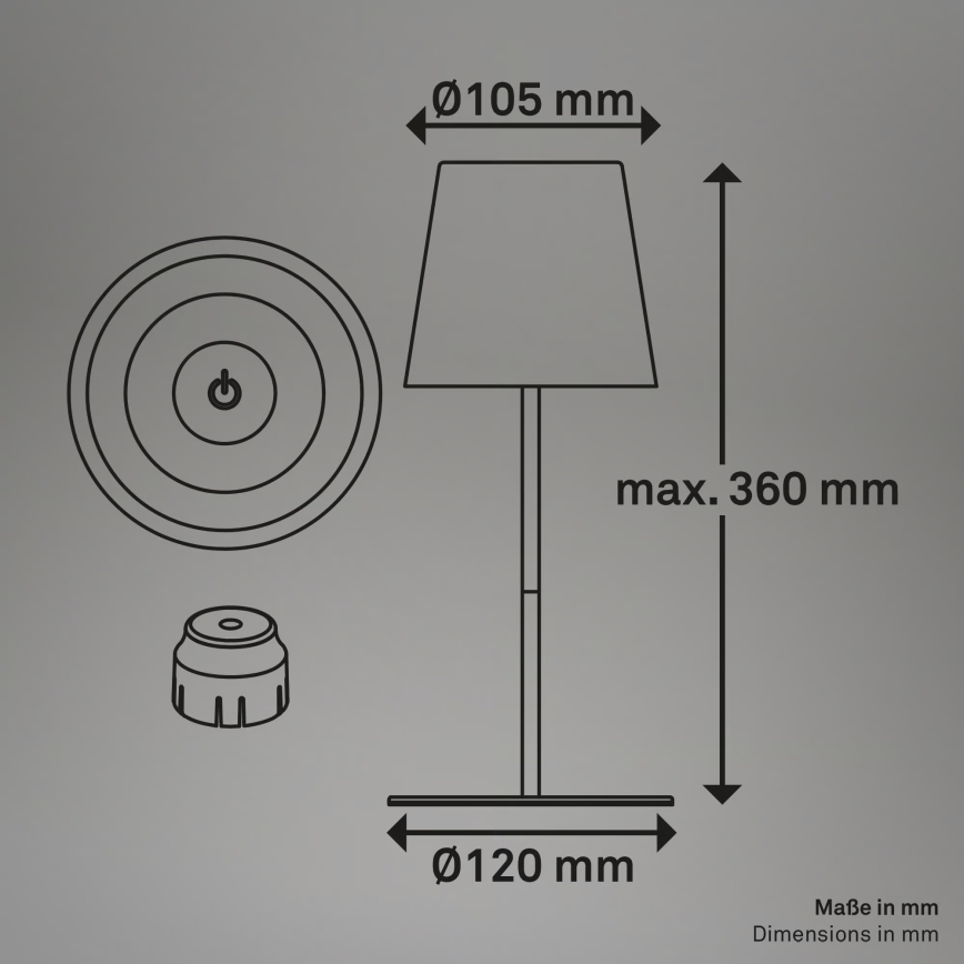 Briloner 7510016 - LED RGBW prigušiva spoljašnja punjiva stona lampa CALIDA LED/2,5W/5V IP44 1200 mAh bela