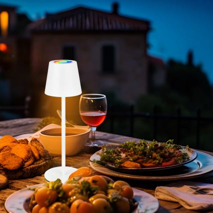 Briloner 7517016 - LED RGBW prigušiva punjiva spoljašnja stona lampa CILANO LED/3W/5V IP44 2000 mAh bela