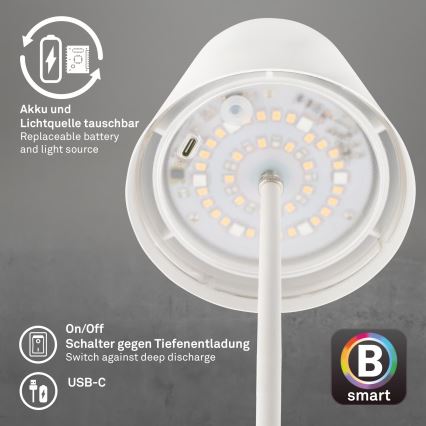 Briloner 7559016 - LED RGB prigušiva punjiva spoljašnja stona lampa COLORIS LED/3,5W/5V IP44 2000 mAh Wi-Fi Tuya