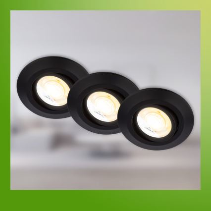 Briloner 7587035 - KOMPLET od 3 LED prigušive ugradne stropne svetiljke za kupatilo KLIRA LED/4,9W/230V 2500/3000/4000K IP23 crna