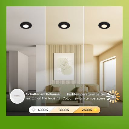 Briloner 7588035 - SET 3x LED kupatilska ugradna svetla KLIRA LED/4,9W/230V 2500/3000/4000K IP44 crna