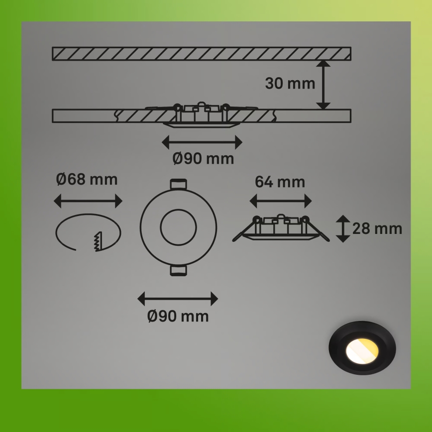 Briloner 7588035 - SET 3x LED kupatilska ugradna svetla KLIRA LED/4,9W/230V 2500/3000/4000K IP44 crna