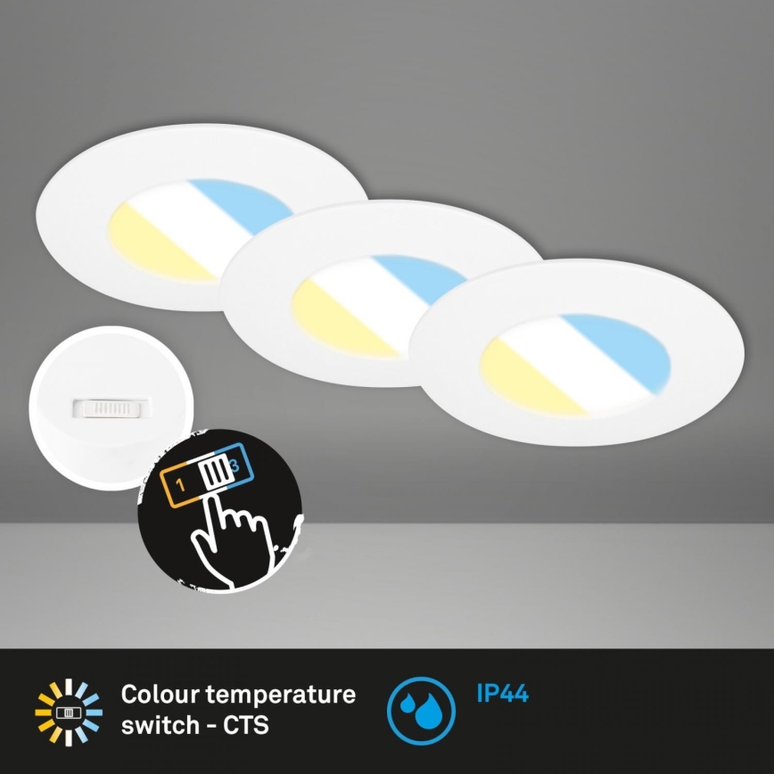 Briloner 7598036 - SET od 3 LED ugradna kupatilska svetla LED/4,9W/230V IP44 2700/4000/6500K bela