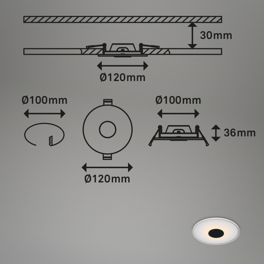 Briloner - Komplet 3x LED kupatilsko ugradno plafonsko svetlo LED/6W/230V IP44 crno
