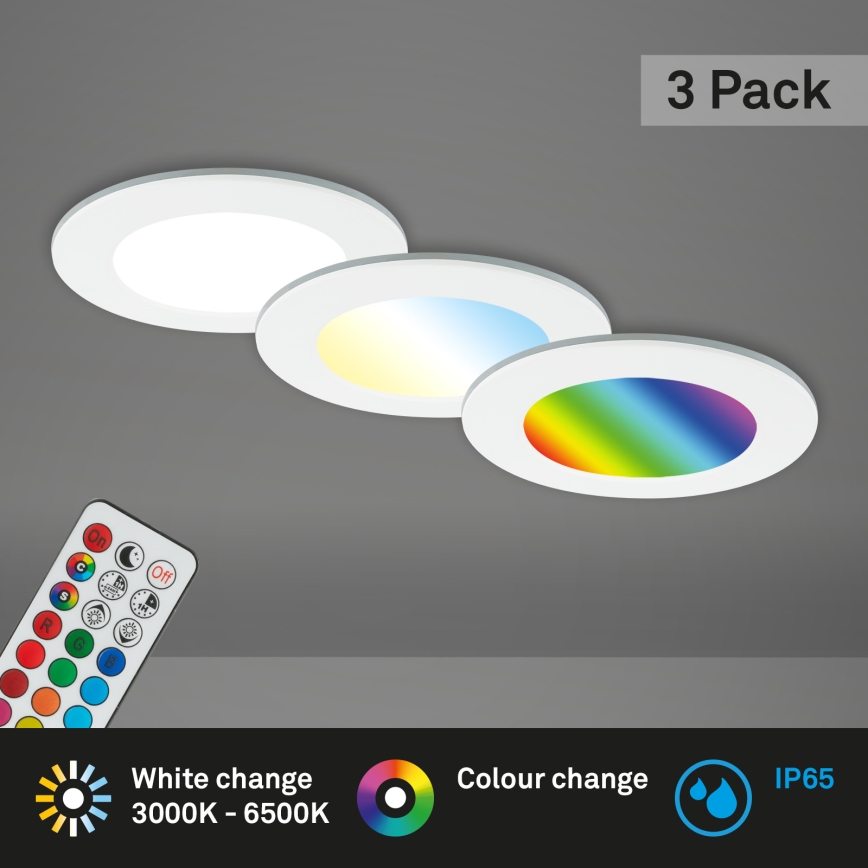 Briloner - SET 3x RGBW LED prigušiva kupatilska ugradna svetiljka LED/4,8W/230V 3000-6500K IP65 + daljinski upravljač