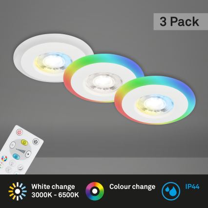 Briloner - SET 3x LED RGBW prigušiva kupatilska ugradna svetla LED/5W/230V 3000-6500K IP44 + daljinski upravljač
