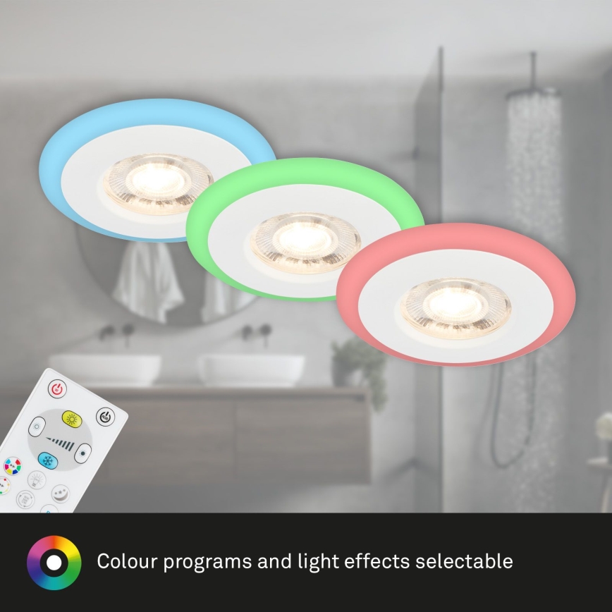 Briloner - SET 3x LED RGBW prigušiva kupatilska ugradna svetla LED/5W/230V 3000-6500K IP44 + daljinski upravljač