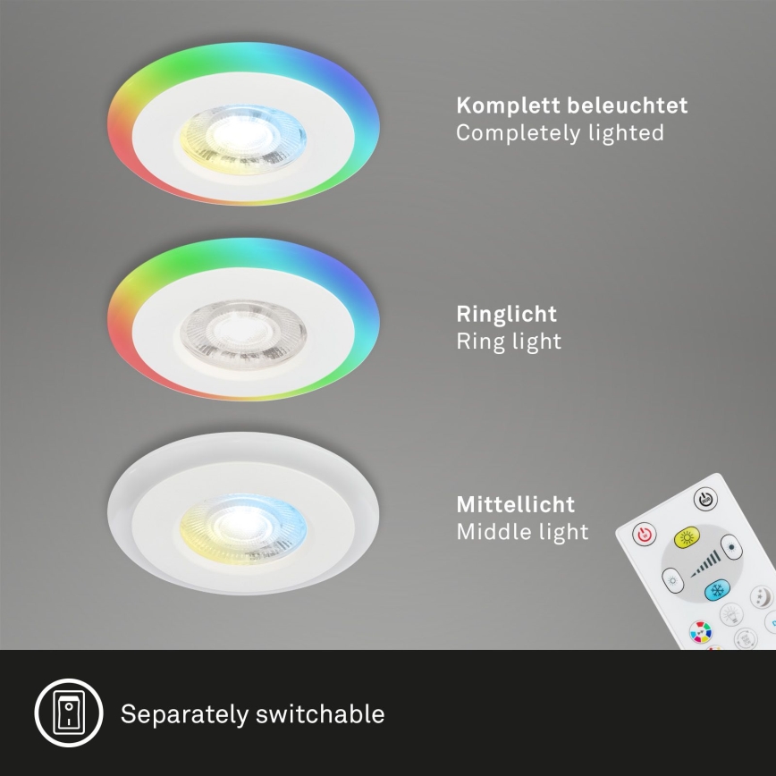 Briloner - SET 3x LED RGBW prigušiva kupatilska ugradna svetla LED/5W/230V 3000-6500K IP44 + daljinski upravljač