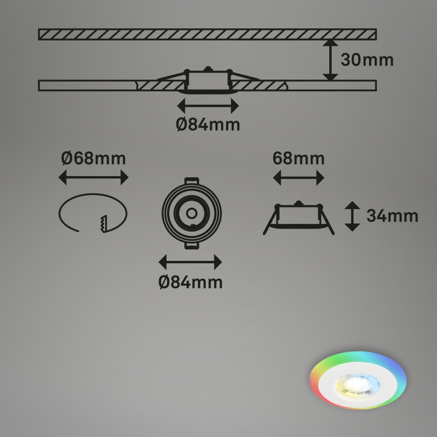 Briloner - SET 3x LED RGBW prigušiva kupatilska ugradna svetla LED/5W/230V 3000-6500K IP44 + daljinski upravljač