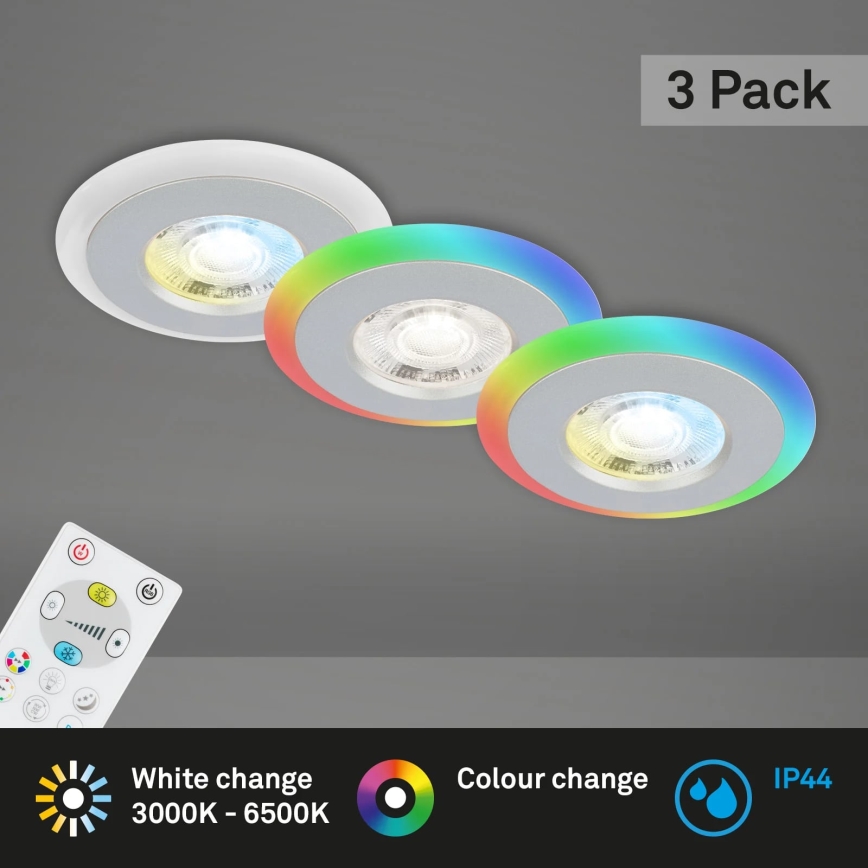 Briloner - KOMPLET 3x LED RGBW prigušiva ugradna svetla za kupatilo LED/5W/230V 3000-6500K IP44 + daljinski upravljač