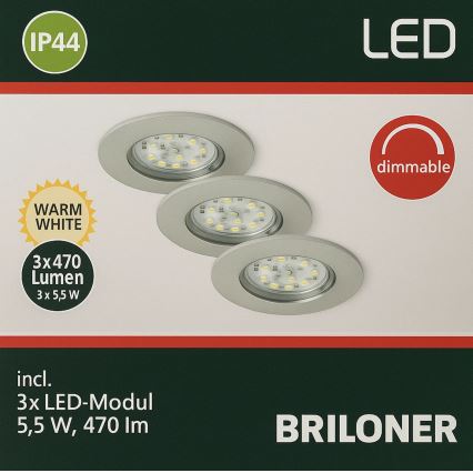 Briloner - SET 3x LED prigušiva ugradna svetiljka za kupatilo LED/5,5W/230V IP44