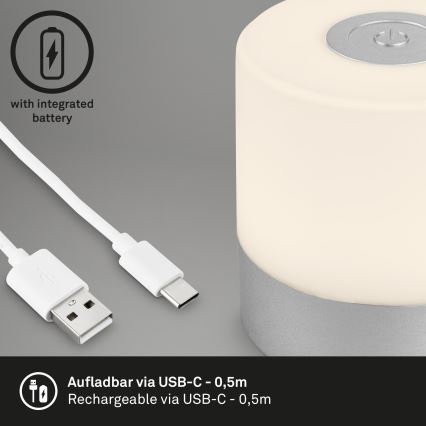 Briloner - LED punjiva dodirna stona lampa za spoljašnju upotrebu, s prigušiva funkcijom, LED/2W/5V 2700K IP44 1200 mAh, mat hrom