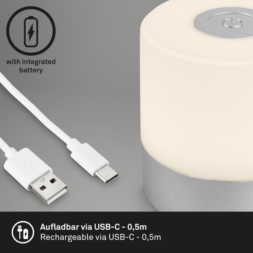 Briloner - LED punjiva dodirna stona lampa za spoljašnju upotrebu, s prigušiva funkcijom, LED/2W/5V 2700K IP44 1200 mAh, mat hrom
