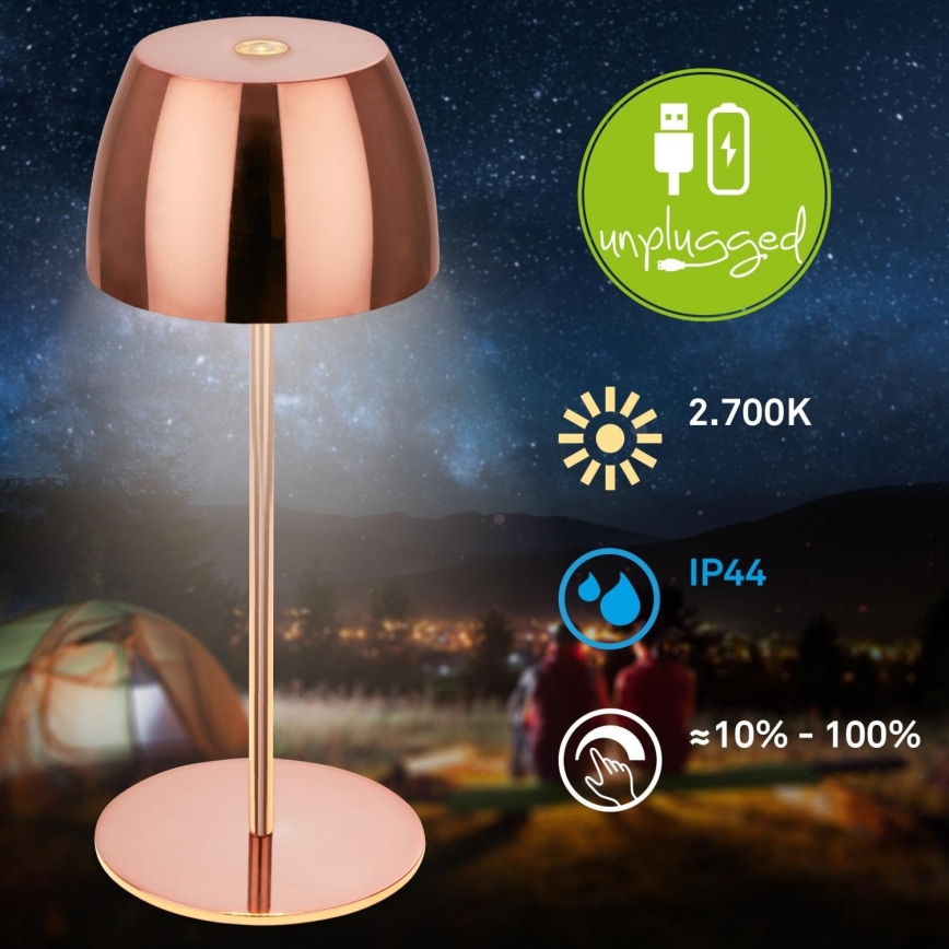 Briloner - LED prigušiva punjiva dodirna spoljašnja stona lampa MINI LED/2,5W/5V IP44 1800 mAh bakrena