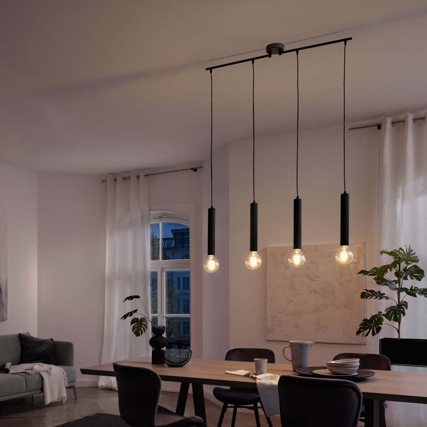 Briloner - Luster na sajli LONGA 4xE27/60W/230V crna