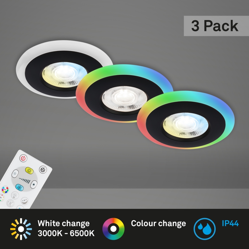 Briloner - Komplet 3x LED RGBW prigušiva ugradna svetla za kupatilo LED/5W/230V 3000-6500K IP44 + daljinski upravljač