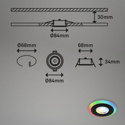 Briloner - Komplet 3x LED RGBW prigušiva ugradna svetla za kupatilo LED/5W/230V 3000-6500K IP44 + daljinski upravljač