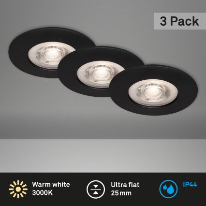 Briloner - SET od 3x LED ugradnih kupatilskih stropnih svetiljki LED/4,9W/230V IP44 crne