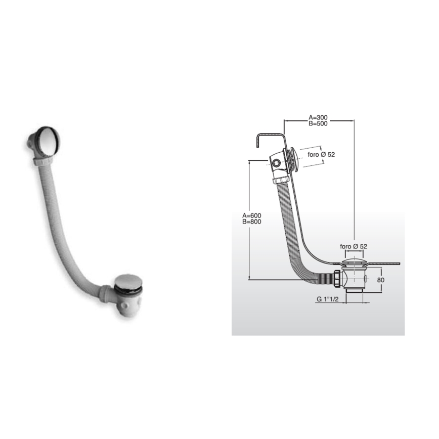 Bruckner - Set za kadu CLICK-CLACK bela/sjajni hrom