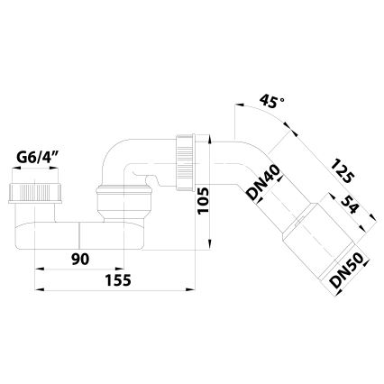 Bruckner - Sifon sa spojnom maticom i ugaonim kolenom DN40/50, beo