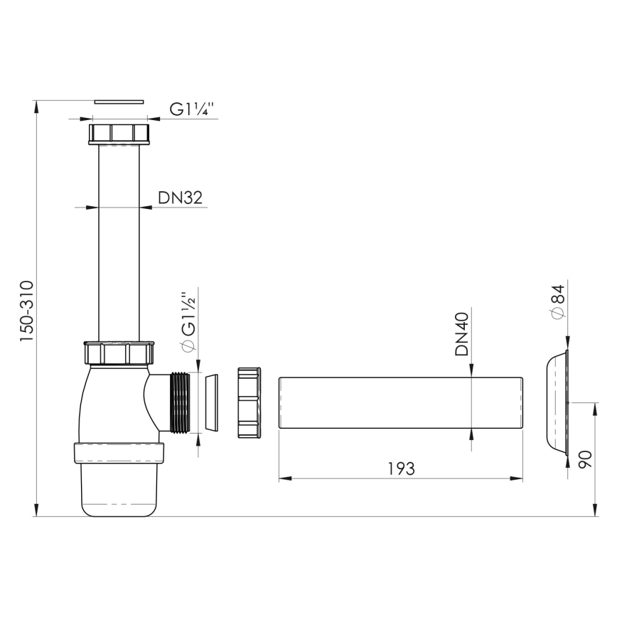 Bruckner - sifon za umivaonik DN40, beo