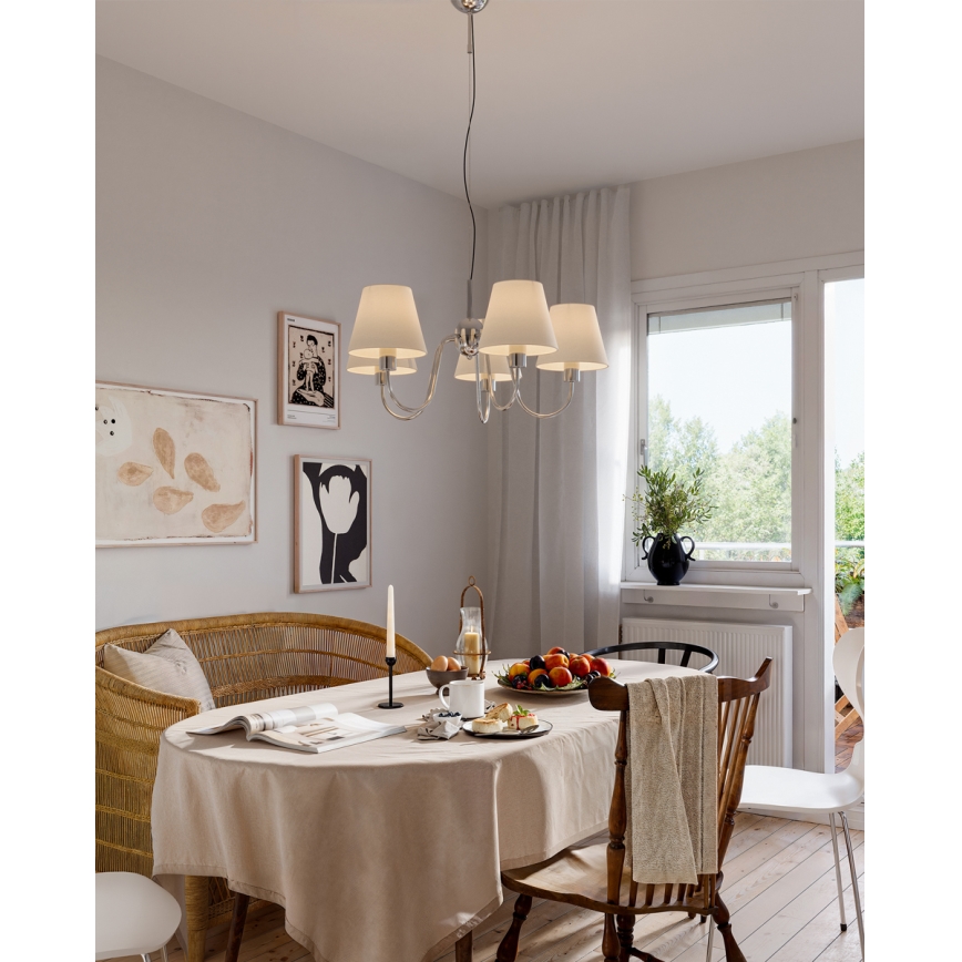 ByRydens - Luster na sajli LYNF 5xE14/8W/230V sjajni hrom/bela