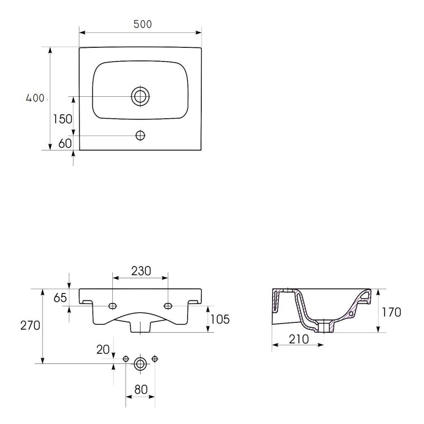 Cersanit K116-009 - Umivaonik na ploču/zidni MODUO 40x50 cm keramika/sjajna bela