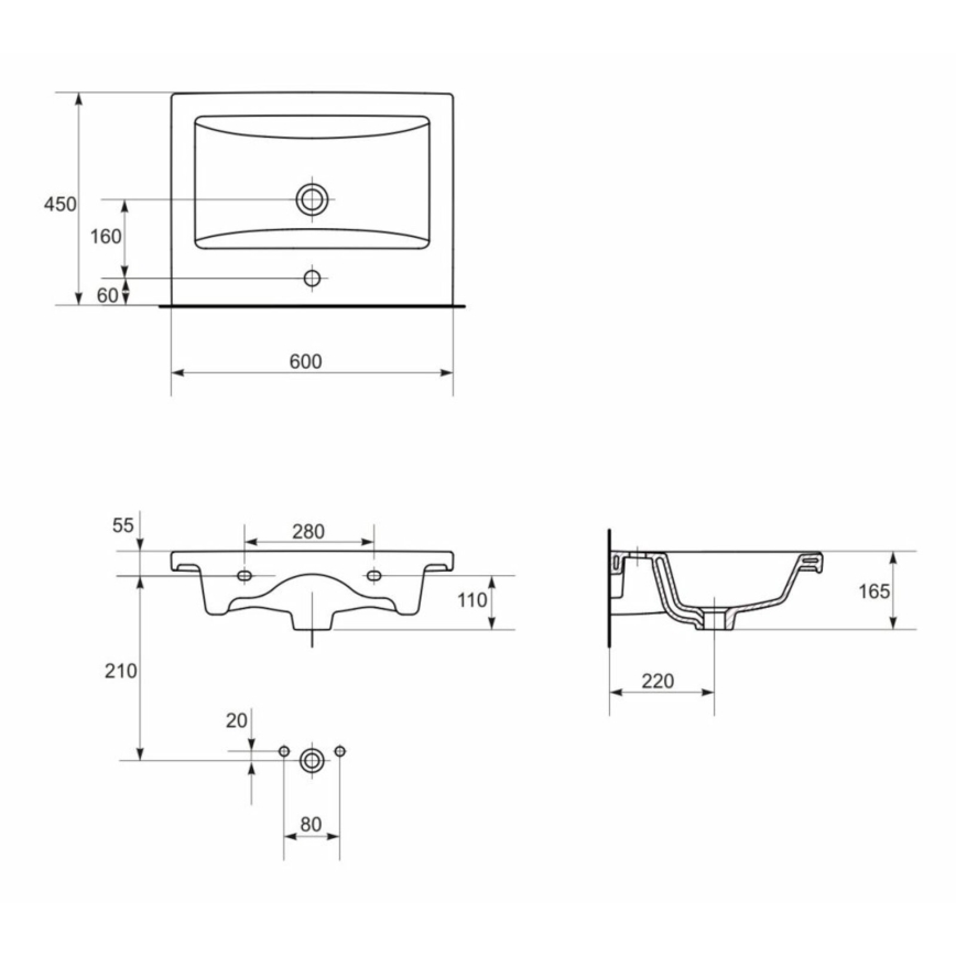 Cersanit K32-003-ECO - Umivaonik za ploču/viseći COMO 45x60 cm keramika/sjajna bela