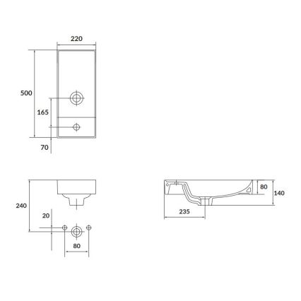 Cersanit K677-005 - Umivaonik za ploču LARGA 22x50 cm keramika/sjajna bela