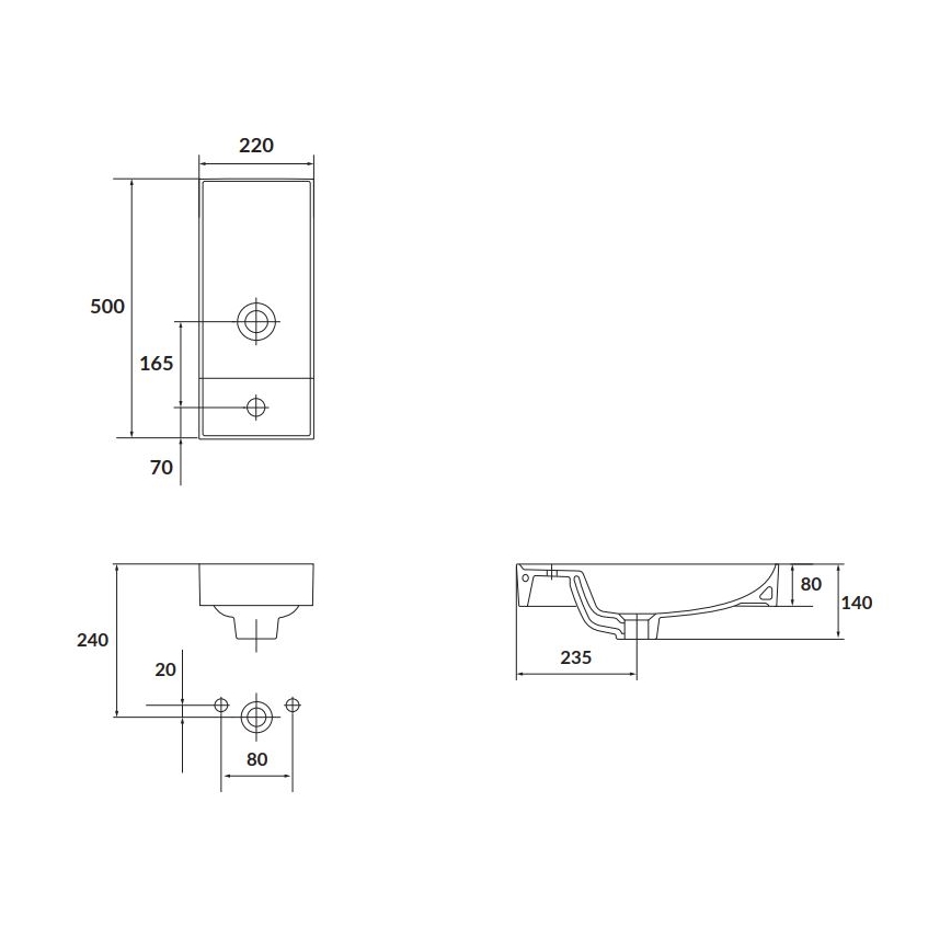 Cersanit K677-005 - Umivaonik za ploču LARGA 22x50 cm keramika/sjajna bela