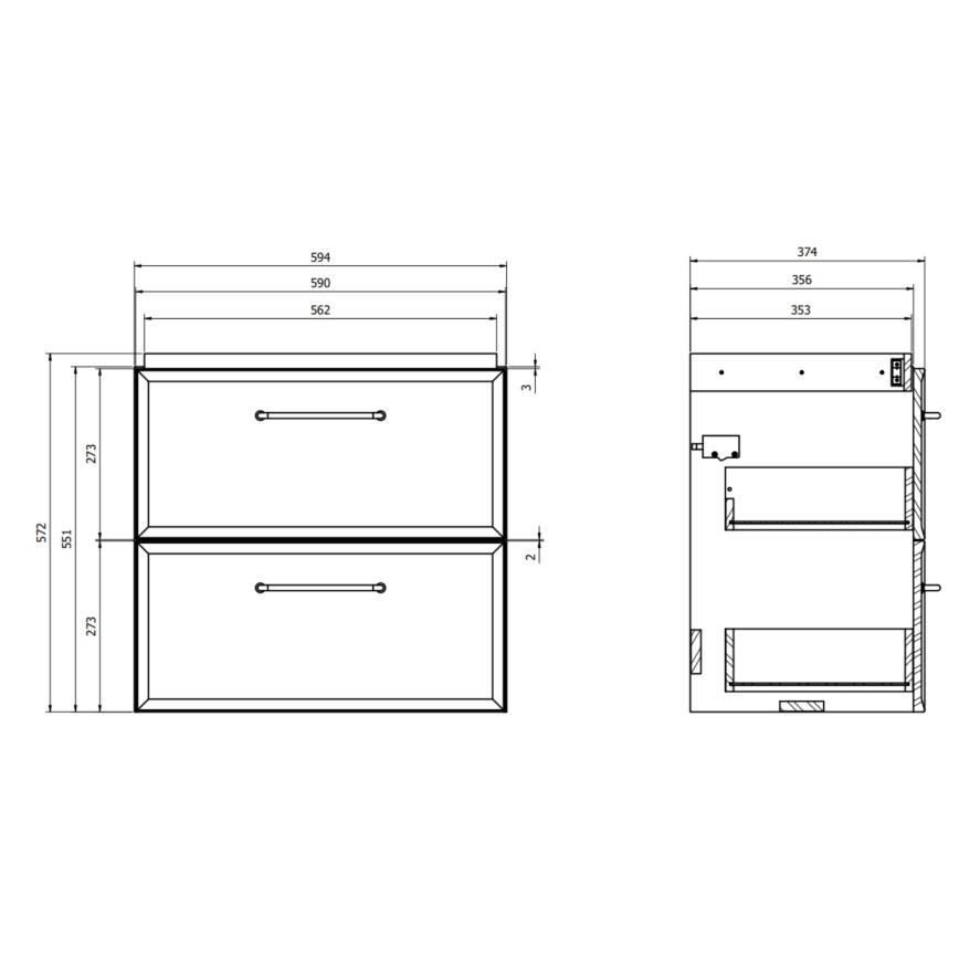 Cersanit S590-100 - Viseći kupatilski ormarić ispod umivaonika MILLE SLIM 60x38 cm crni