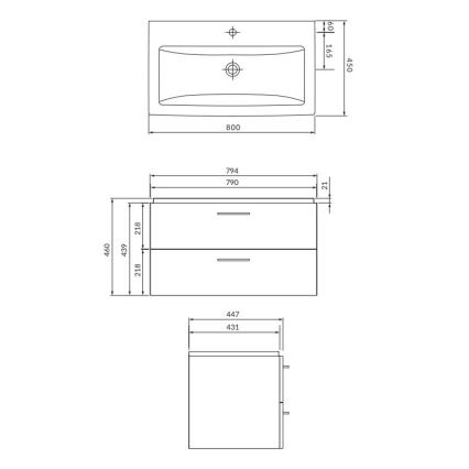 Cersanit S801-154-DSM - Zidni ormarić za kupatilo sa umivaonikom LARA 80x45 cm orah