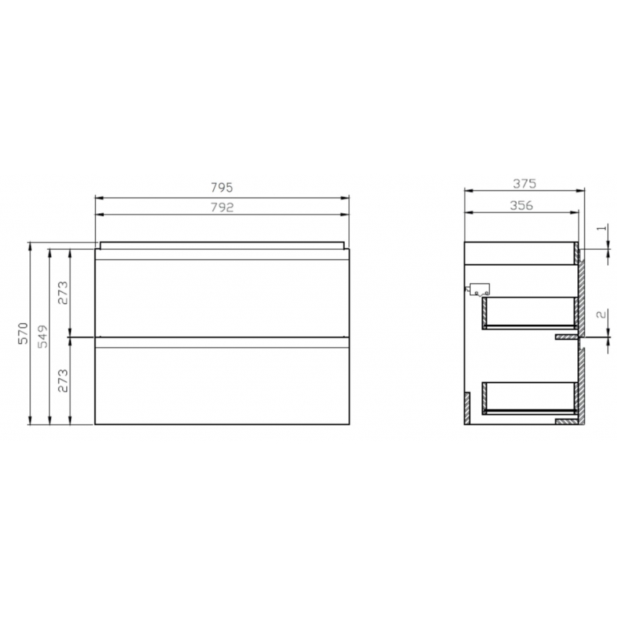 Cersanit S801-225-DSM - Zidni kupatilski ormarić sa umivaonikom MODUO SLIM 80x38 cm u sjajnoj beloj boji