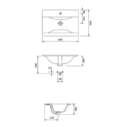 Cersanit S801-457 - Viseći kupatilski ormarić sa umivaonikom NIKO 60x45 cm orah