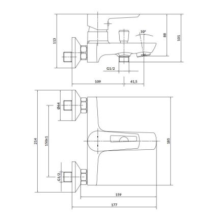 Cersanit S951-008 - Baterija za kadu MILLE, bela/sjajni hrom