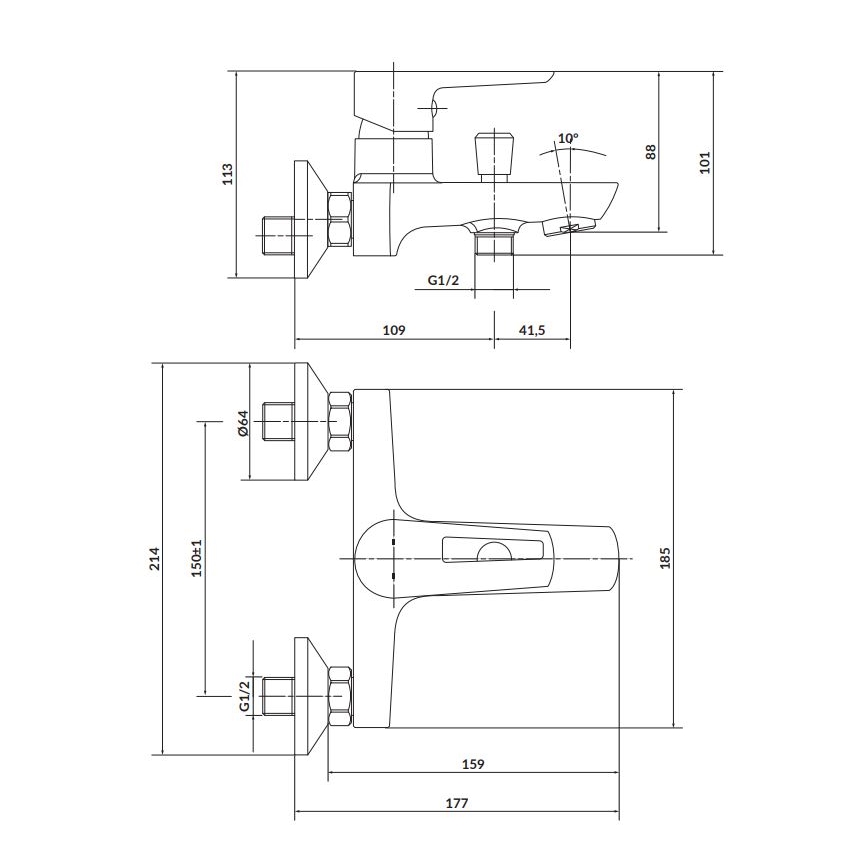 Cersanit S951-009 - Baterija za kadu MILLE crna/sjajni hrom