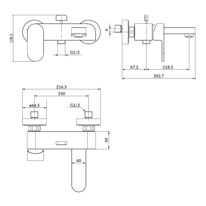Cersanit S951-307 - Baterija za kadu CREA crna