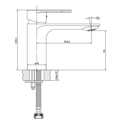 Cersanit S951-331 - Baterija za umivaonik CREA 14,3 cm crna