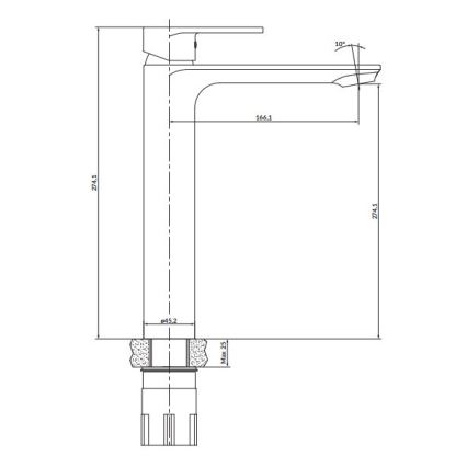 Cersanit S951-332 - Baterija za umivaonik CREA 27,4 cm crna