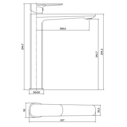 Cersanit S951-391 - Baterija za umivaonik LARGA 29,5 cm crna